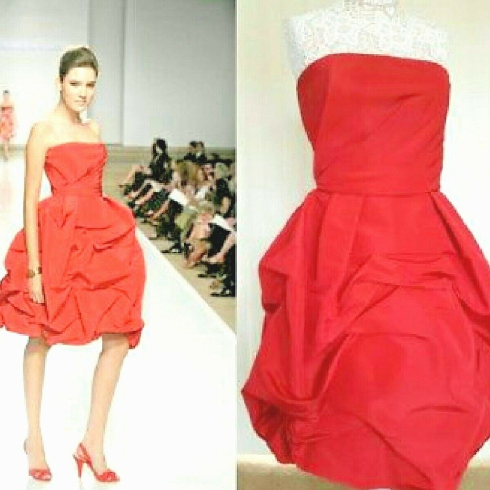$2,990 RED FROM OSCAR DE LA RENTA SILK ROSE RUNW DRESS 6 - Picture 3 of 12